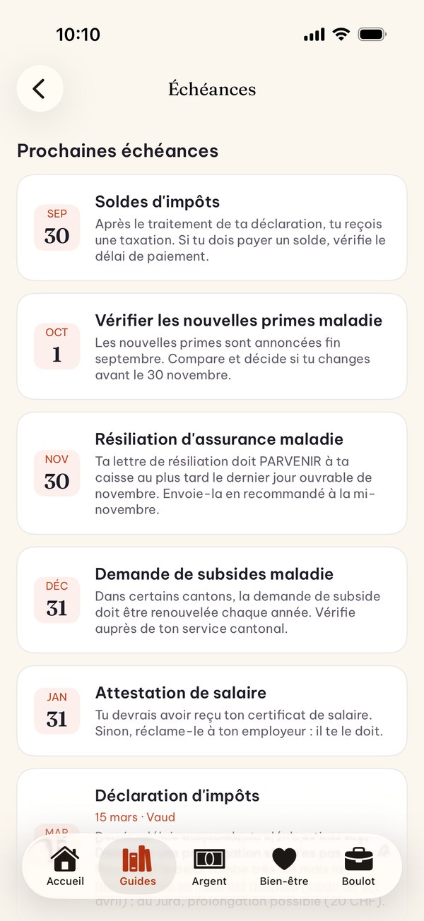 Échéances: dates fiscales et administratives, différenciées selon le canton